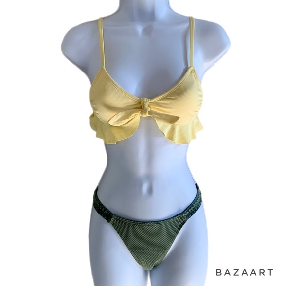 Xhilaration Yellow Bralette Bikini Top & Xhilaration Sage Green Bikini Bottom - Picture 4 of 7